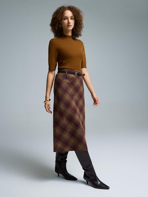 Belted Plaid Skirt Mars Red