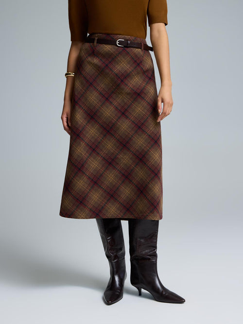 Belted Plaid Skirt