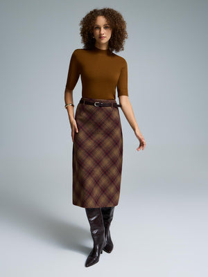 Belted Plaid Skirt Mars Red