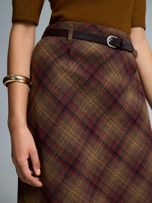 Belted Plaid Skirt Mars Red