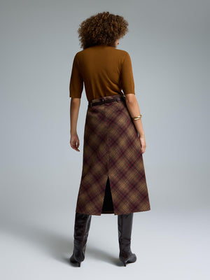 Belted Plaid Skirt Mars Red