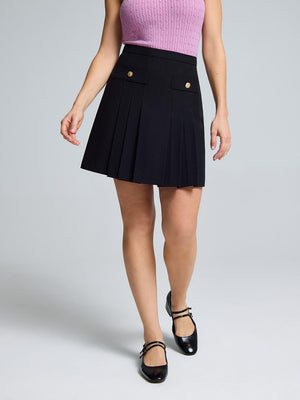 Front Pleated Mini Skirt Black