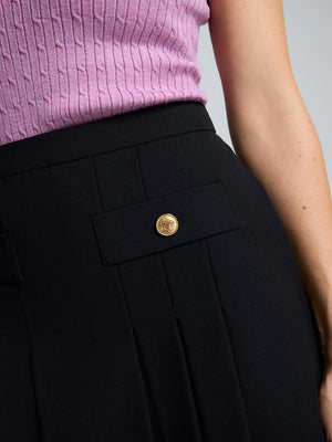 Front Pleated Mini Skirt Black