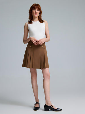 Front Pleated Mini Skirt Amber Brown