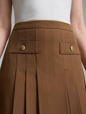Front Pleated Mini Skirt Amber Brown