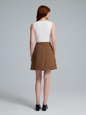 Front Pleated Mini Skirt Amber Brown