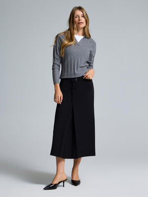 Box-Pleated Midi Skirt Black