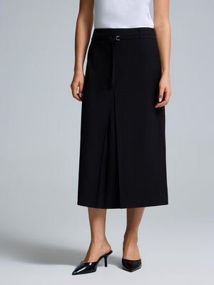 Box-Pleated Midi Skirt Black