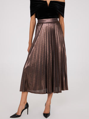 Midi Foil Pleated Skirt Bronze