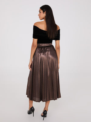 Midi Foil Pleated Skirt Bronze