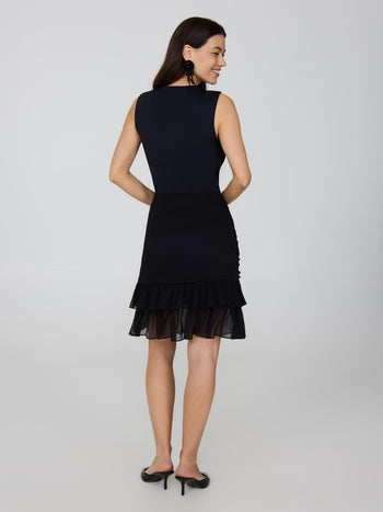 Ruched Front Tiered Short Skirt Black