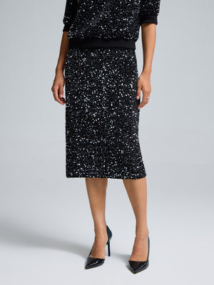 Jupe mi-longue en velours à paillettes Black