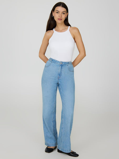 Straight Leg Jeans With Metal Trim Detail