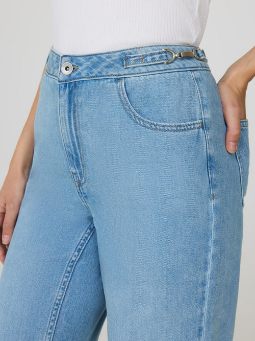 Straight Leg Jeans With Metal Trim Detail
