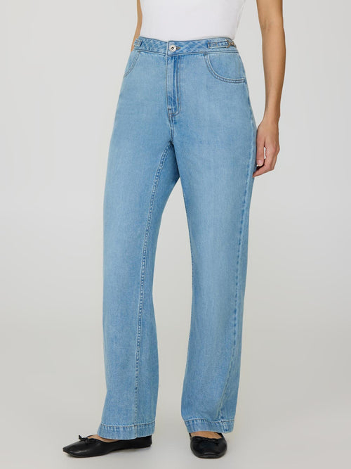 Metal Trim Straight Leg Cotton Jeans
