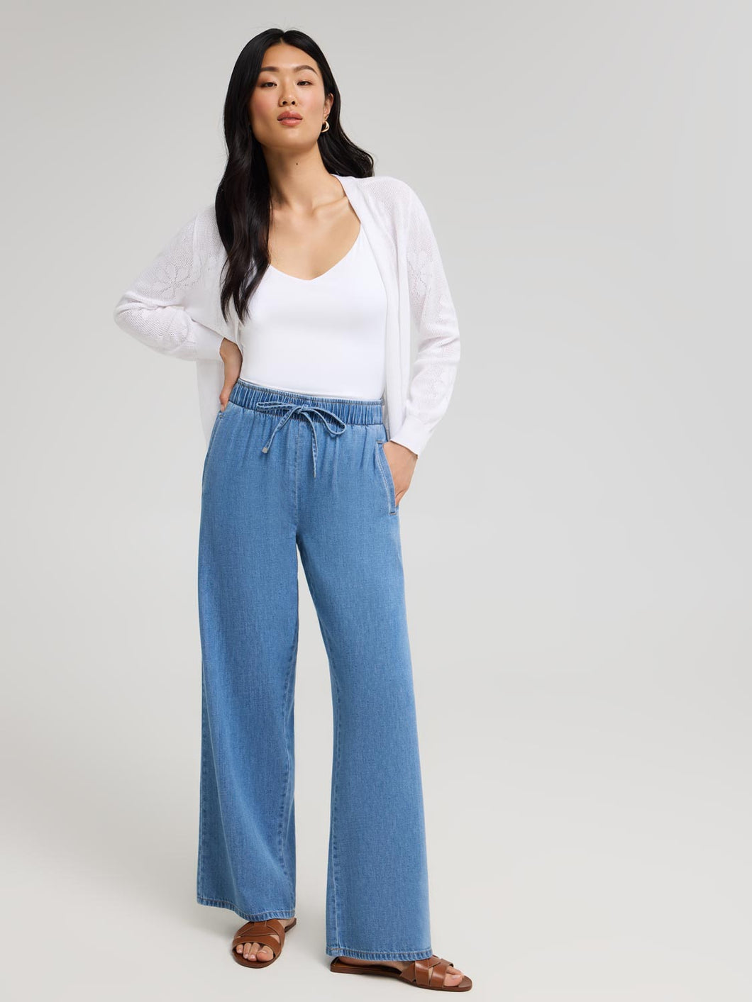 【BAON】Arui brushed denim wide pants AherBiu Jeans for Teen Boys High Waisted Straight Leg