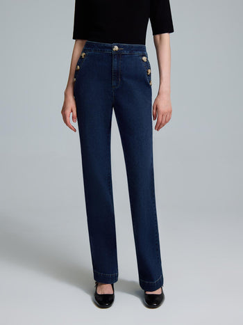 Jean ajusté et évasé de style marin à taille mi-haute Dk Denim Blasted
