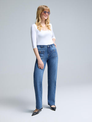 Jean à jambe droite au délavé moyen Md Denim Blasted
