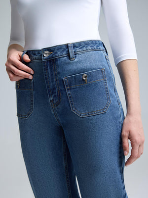 Jean à jambe droite au délavé moyen Md Denim Blasted