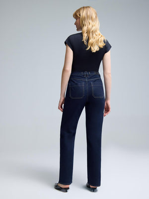 Rinse Wash Straight-Leg Jeans Dk Denim Blue