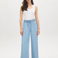 Light Wash Elastic Waist Wide-Leg Denim Pant - Woman Wearing Casual Wide-Leg Pants - Suzy Shier