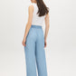 Light Wash Elastic Waist Wide-Leg Denim Pant - Woman Wearing Casual Wide-Leg Pants - Suzy Shier