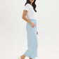 Light Wash Stripe Denim Tencel Gaucho Pant - Woman Wearing Wide-Leg Pants with Smocked Waistband - Suzy Shier