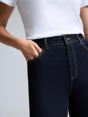 Wide Cuff Straight-Leg Jeans Dk Denim Blue