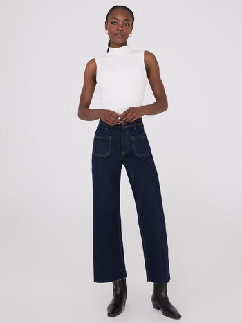 Wide-Leg Raw Edge Jeans Dk Denim Blue