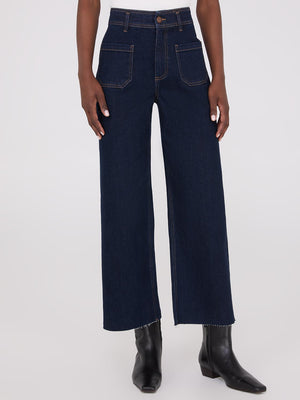 Wide-Leg Raw Edge Jeans Dk Denim Blue