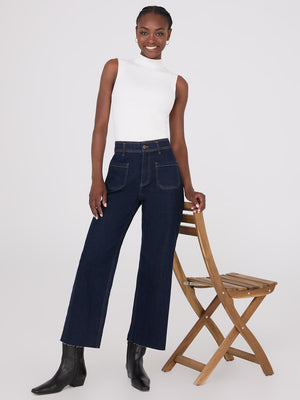 Wide-Leg Raw Edge Jeans Dk Denim Blue