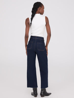 Wide-Leg Raw Edge Jeans Dk Denim Blue