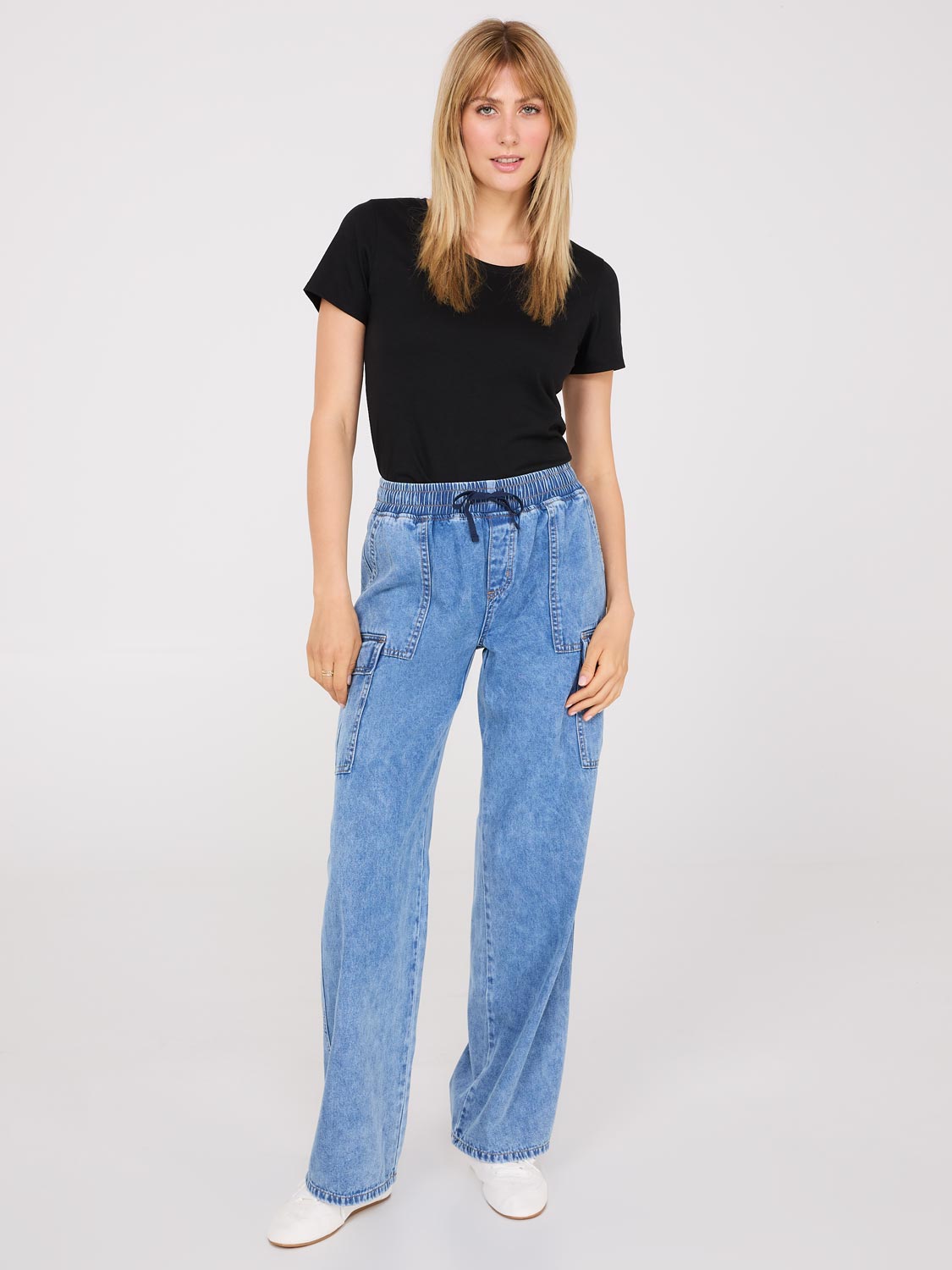 Wide-Leg Denim Cargo Pants – Suzy Shier