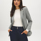 Grey Notch Collar Knit Blazer with Stripe Cuff - Woman Wearing Tailored Blazer with Flap Pockets - Suzy Shier