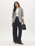 Grey Notch Collar Knit Blazer with Stripe Cuff - Woman Wearing Tailored Blazer with Flap Pockets - Suzy Shier