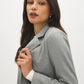 Grey Notch Collar Knit Blazer with Stripe Cuff - Woman Wearing Tailored Blazer with Flap Pockets - Suzy Shier