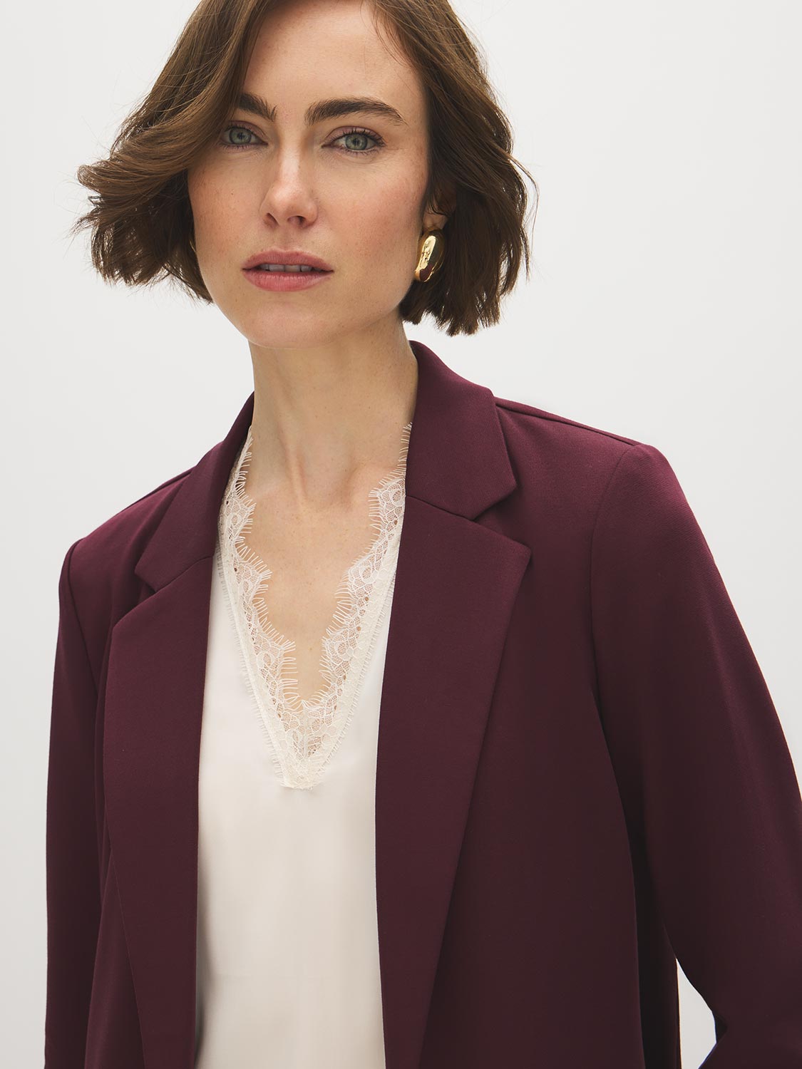 Striped Cuff Open-Front Blazer