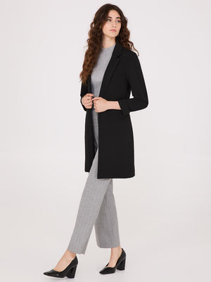 Cuffed 3/4 Sleeve Long Blazer Black