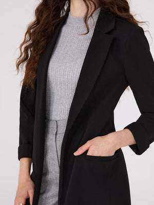 Cuffed 3/4 Sleeve Long Blazer Black