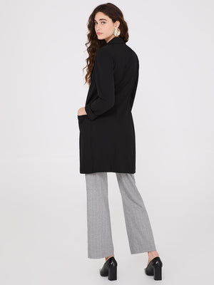 Cuffed 3/4 Sleeve Long Blazer Black