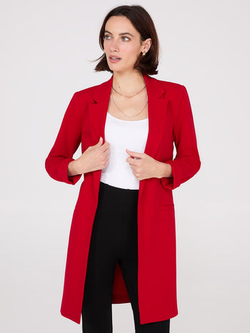 Cuffed 3/4 Sleeve Long Blazer Rumba Red