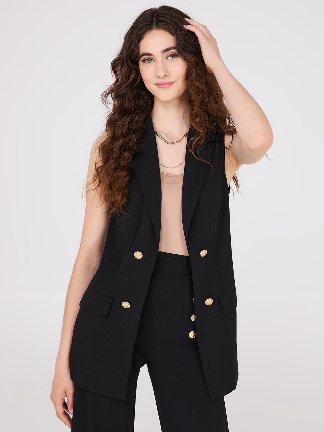 Suzy 4 Button Sleeveless Open Blazer Woman Black Medium