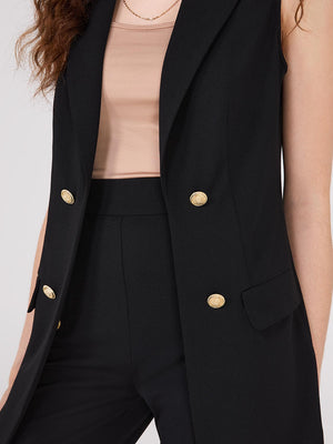 4-Button Sleeveless Open Blazer Black