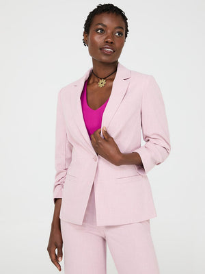 One-Button Ruched 3/4 Sleeve Blazer Pink Dust