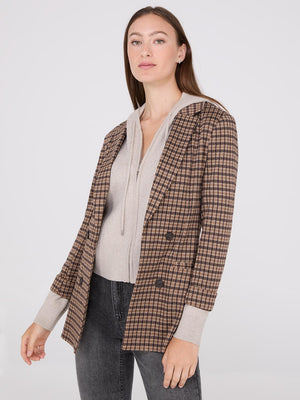 Houndstooth Jacquard Button-Front Blazer Dk Brown