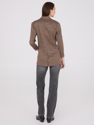 Houndstooth Jacquard Button-Front Blazer Dk Brown