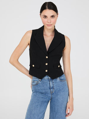 3-Button Notch Collar Vest Black