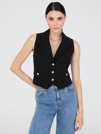 3-Button Notch Collar Vest Black