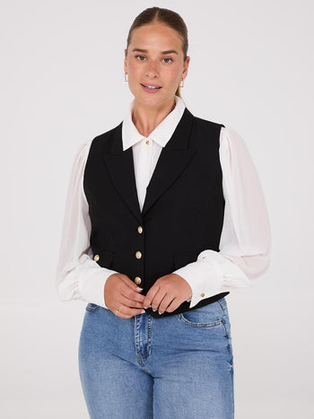 3-Button Notch Collar Vest Black