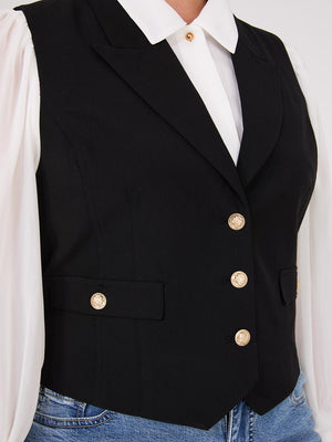 3-Button Notch Collar Vest Black